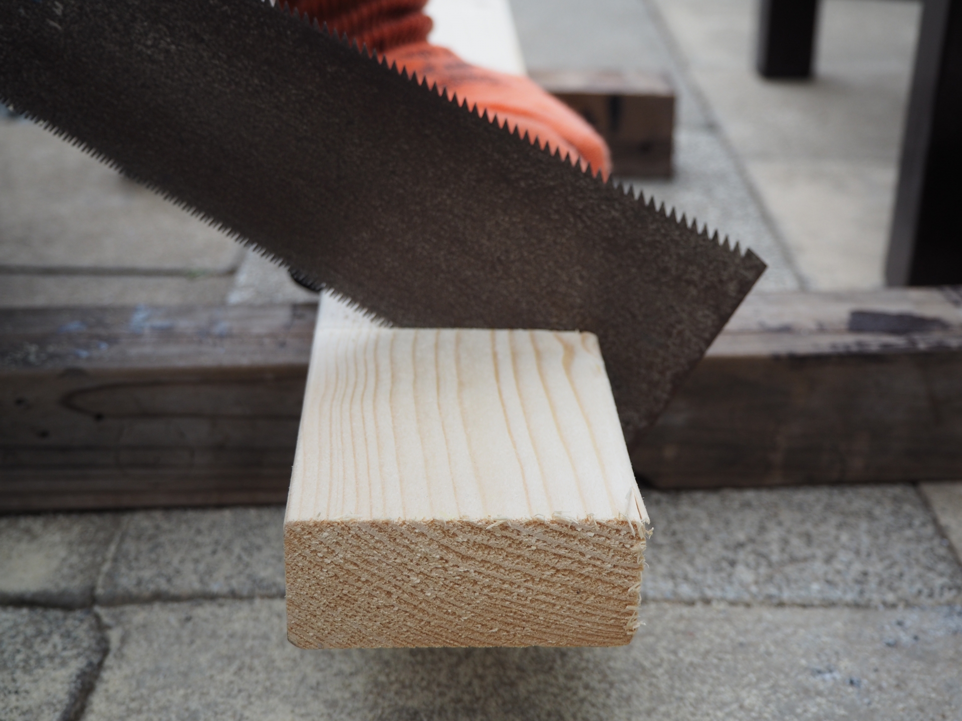 DIY sawing of wood prior to polishing.