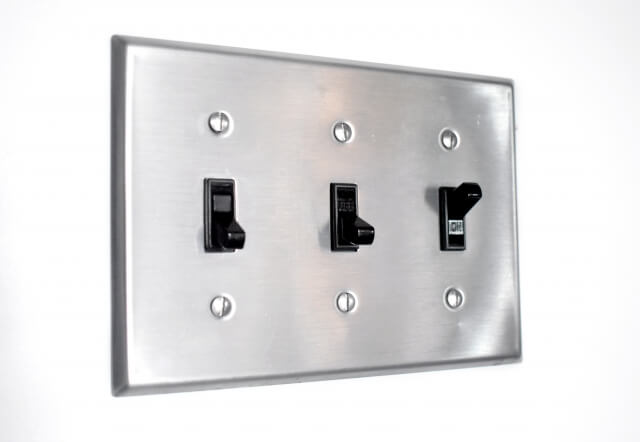 Electric switches with a hairline finish that makes fingerprints and other smudges less noticeable